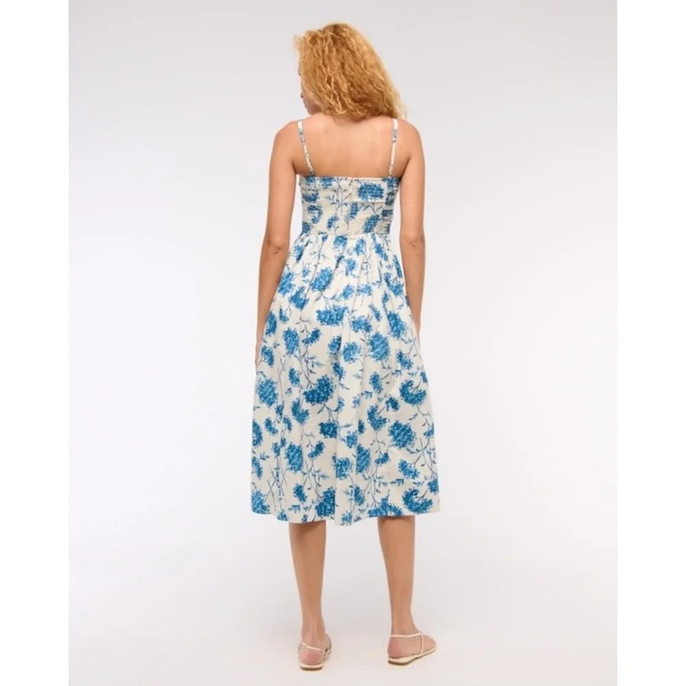 Abercrombie and Fitch Emerson Poplin Wide Strap Midi Dress Size Medium Floral